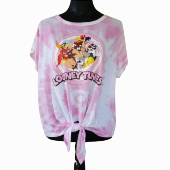 MAD Engine Tops - Looney Tunes Characters Bubblegum Pink T-shirt Tie-Dye Cartoon Tee (2X)